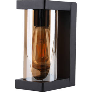 فانوس جداري خارجي مربع اسود زجاج عسلي E27